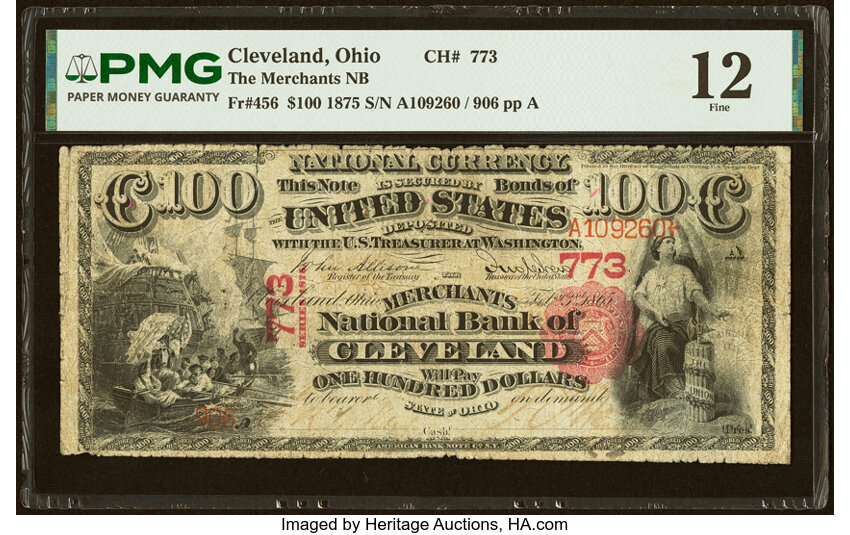 1875 $100  1st Charter Period, Scalloped Seal (Fr. 456) thumbnail 2