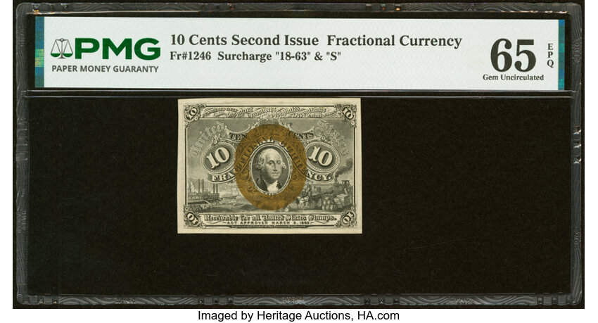  10c Head of George Washington in Bronze Oval Frame (Fr. 1246) thumbnail 3