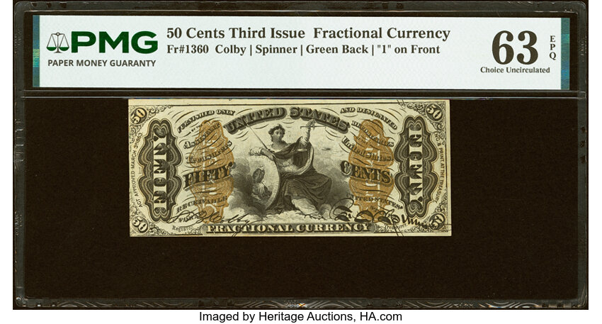  50c Seated Figure of Justice (Fr. 1360) thumbnail 2