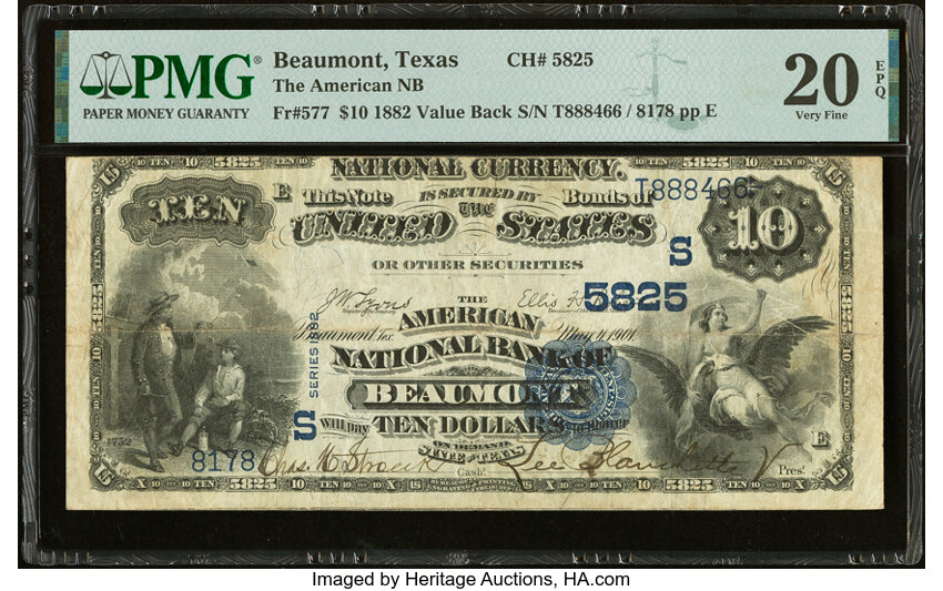 1882 $10  2nd Charter Period, 3rd Issue, Value Back (Fr. 577) thumbnail 6