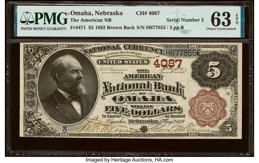 1882 $5  2nd Charter Period, 1st Issue, Brown Back (Fr. 471) thumbnail 5