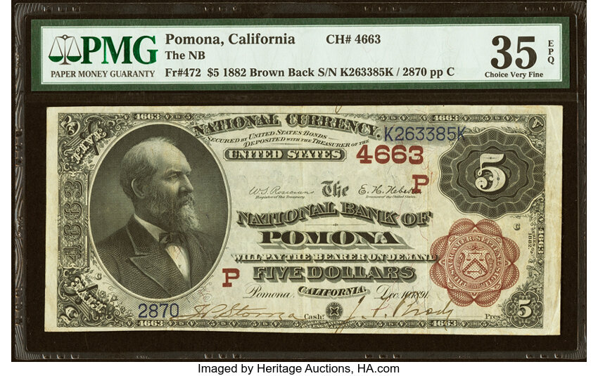 1882 $5  2nd Charter Period, 1st Issue, Brown Back (Fr. 472) thumbnail 7