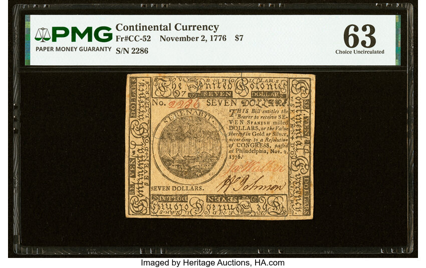 Nov 2, 1776 $7  Continental Congress (Fr. CC52) thumbnail 3