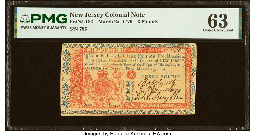 Mar 25, 1776 £3 New Jersey (Fr. NJ182) thumbnail 3