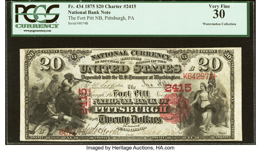 1875 $20  1st Charter Period, Scalloped Seal (Fr. 434) thumbnail 4