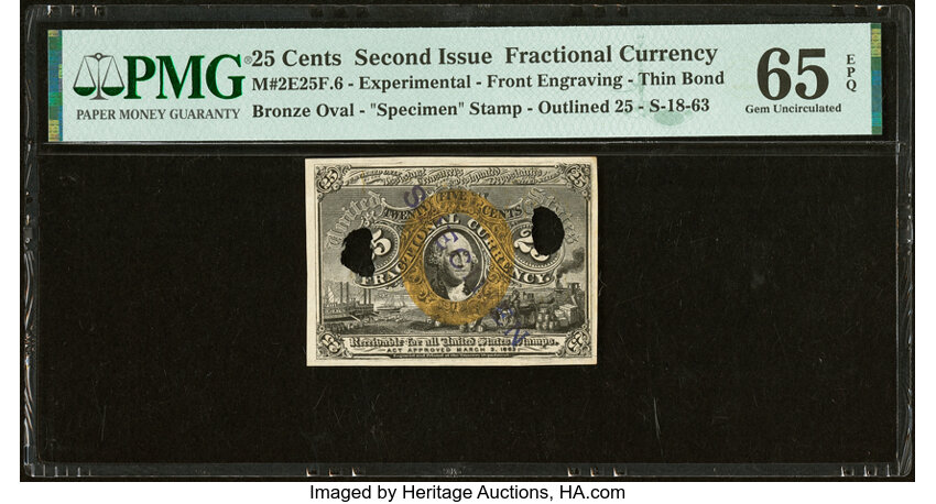  25c Head of George Washington in Bronze Oval Frame (Fr. 1283) thumbnail 3