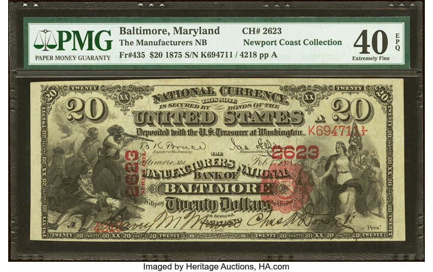 1875 $20  1st Charter Period, Scalloped Seal (Fr. 435) thumbnail 4