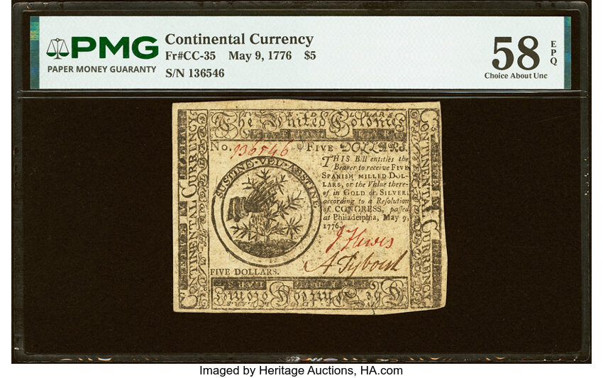 May 9, 1776 $5  Continental Congress (Fr. CC35) thumbnail 2