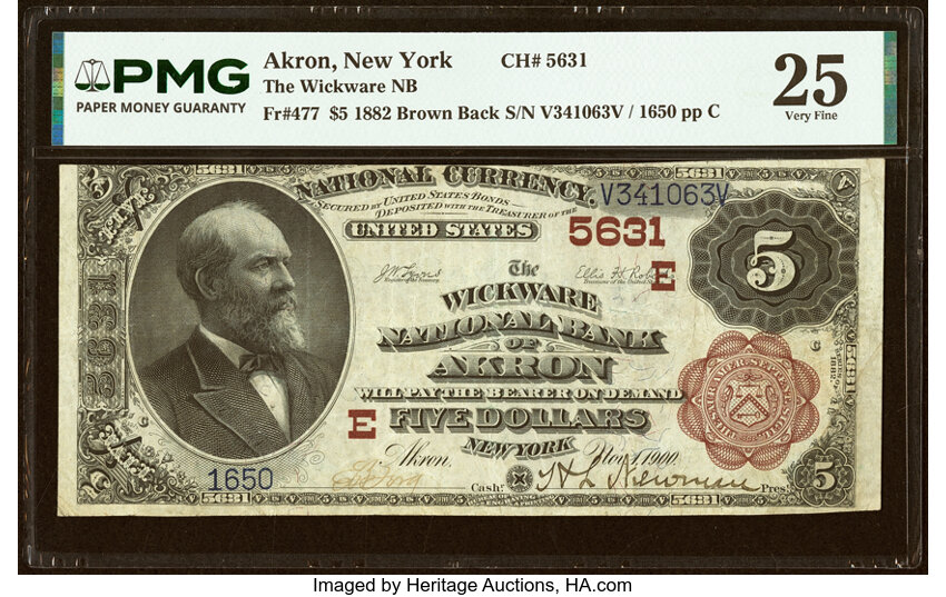 1882 $5  2nd Charter Period, 1st Issue, Brown Back (Fr. 477) thumbnail 4