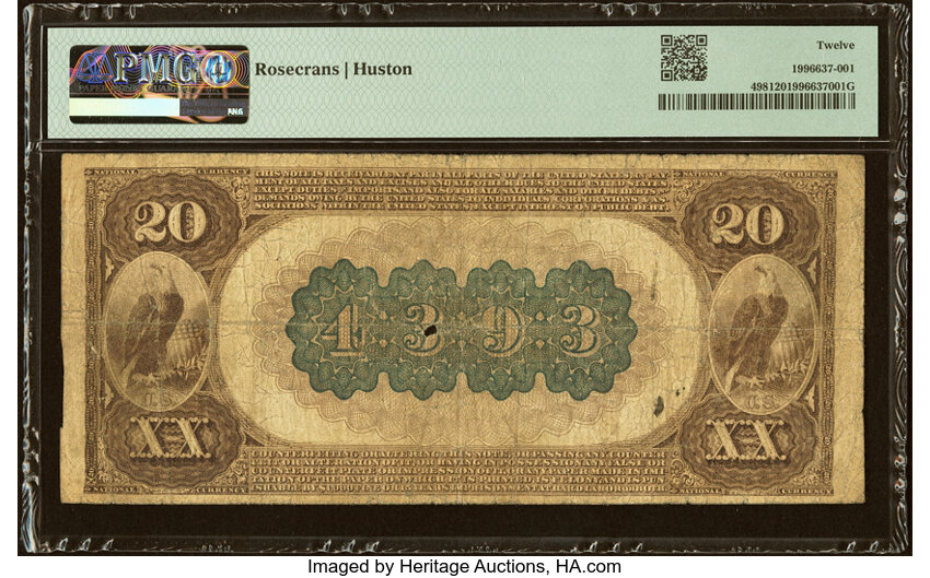 1882 $20  2nd Charter Period, 1st Issue, Brown Back (Fr. 498) thumbnail 13
