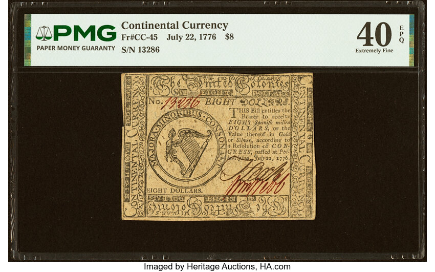 Jul 22, 1776 $8  Continental Congress (Fr. CC45) thumbnail 2