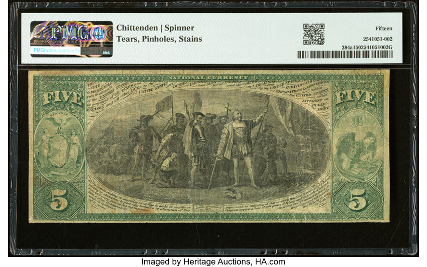 Original $5  1st Charter Period, Seal With Rays (Fr. 394a) thumbnail 11