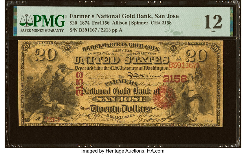 1874 $20  San Jose (Fr. 1156) thumbnail 2