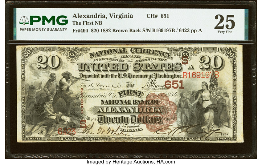 1882 $20  2nd Charter Period, 1st Issue, Brown Back (Fr. 494) thumbnail 4
