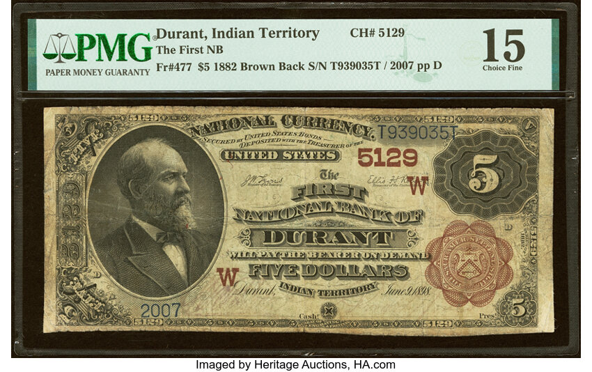 1882 $5  2nd Charter Period, 1st Issue, Brown Back (Fr. 477) thumbnail 6