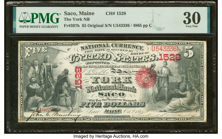 Original $5  1st Charter Period, Seal With Rays (Fr. 397b) thumbnail 3