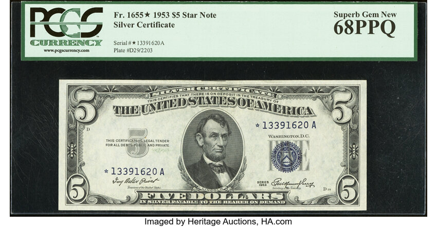 1953 $5  Star Replacement (Fr. 1655*) thumbnail 2