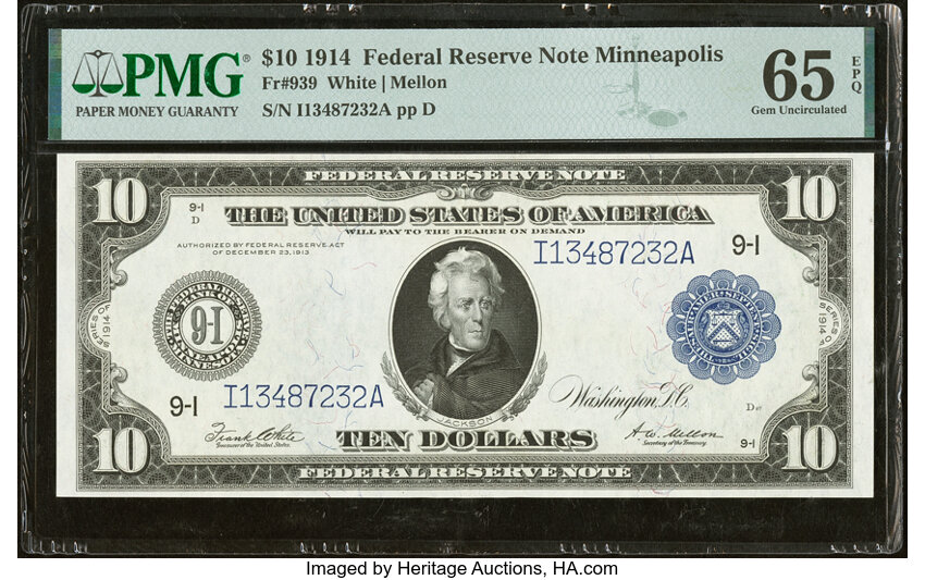 1914 $10  Blue Seal, Minneapolis (Fr. 939) thumbnail 3