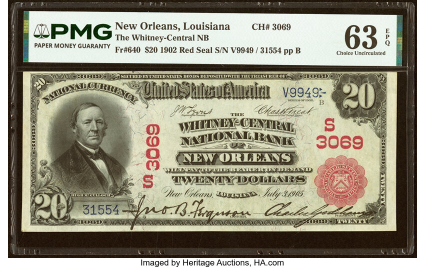 1902 $20  3rd Charter Period, 1st Issue, Red Seal (Fr. 640) thumbnail 2