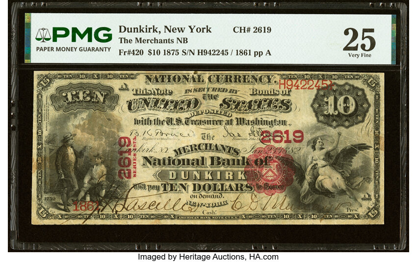 1875 $10  1st Charter Period, Scalloped Seal (Fr. 420) thumbnail 4