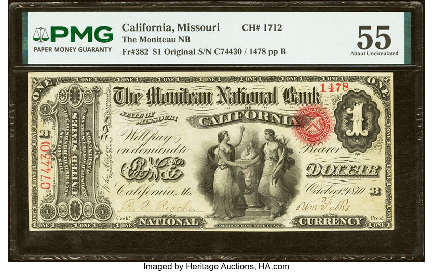 Original $1  1st Charter Period, Seal With Rays (Fr. 382) thumbnail 4