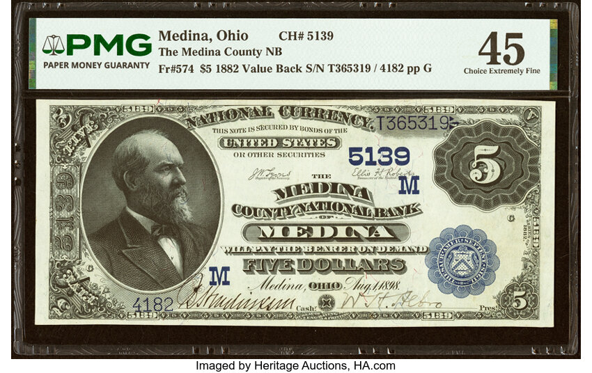 1882 $5  2nd Charter Period, 3rd Issue, Value Back (Fr. 574) thumbnail 3