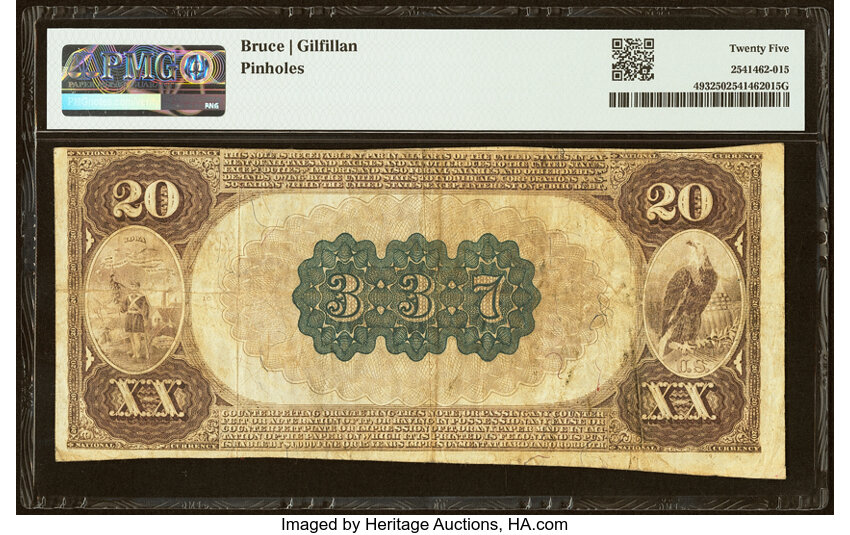 1882 $20  2nd Charter Period, 1st Issue, Brown Back (Fr. 493) thumbnail 9