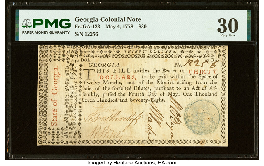 1778 $30  Georgia (Fr. GA123) thumbnail 2