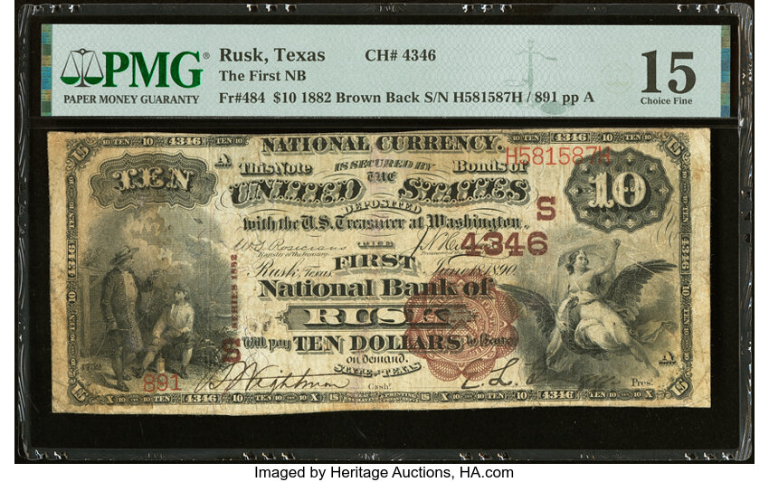 1882 $10  2nd Charter Period, 1st Issue, Brown Back (Fr. 484) thumbnail 8