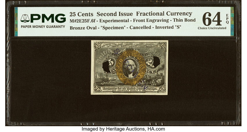  25c Head of George Washington in Bronze Oval Frame (Fr. 1286) thumbnail 2