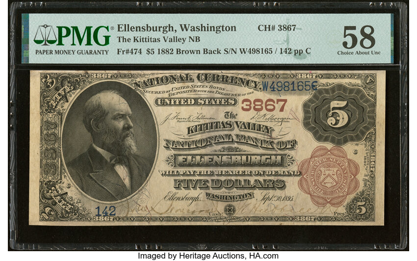 1882 $5  2nd Charter Period, 1st Issue, Brown Back (Fr. 474) thumbnail 6