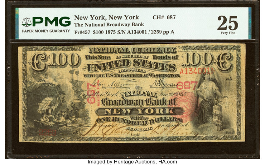 1875 $100  1st Charter Period, Scalloped Seal (Fr. 457) thumbnail 2