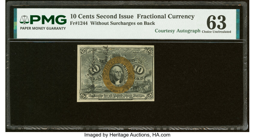  10c Head of George Washington in Bronze Oval Frame (Fr. 1244) thumbnail 7