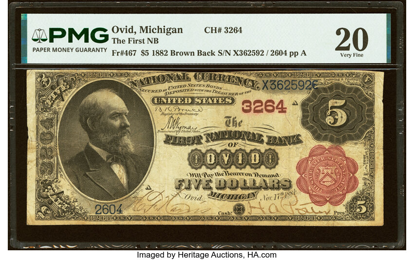 1882 $5  2nd Charter Period, 1st Issue, Brown Back (Fr. 467) thumbnail 5