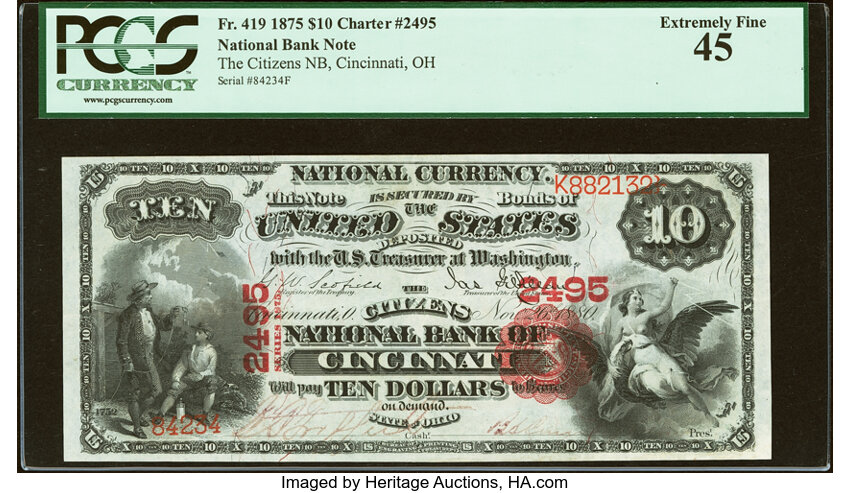 1875 $10  1st Charter Period, Scalloped Seal (Fr. 419) thumbnail 3
