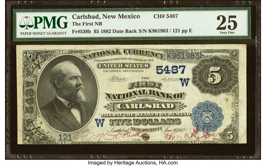 1882 $5  2nd Charter Period, 2nd Issue, Date Back (Fr. 538b) thumbnail 2