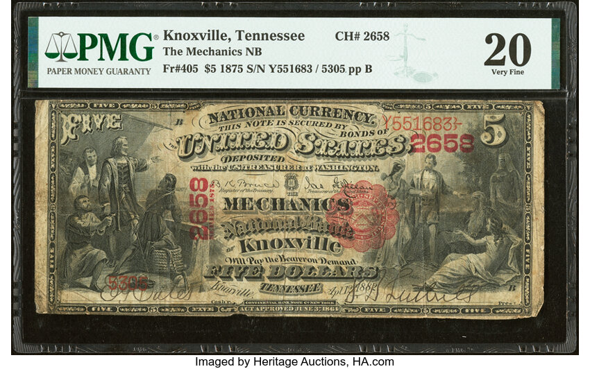 1875 $5  1st Charter Period, Scalloped Seal (Fr. 405) thumbnail 3
