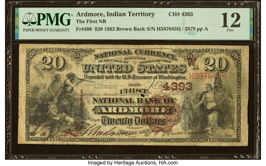 1882 $20  2nd Charter Period, 1st Issue, Brown Back (Fr. 498) thumbnail 2