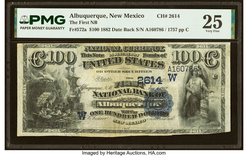 1882 $100  2nd Charter Period, 2nd Issue, Date Back (Fr. 572a) thumbnail 2