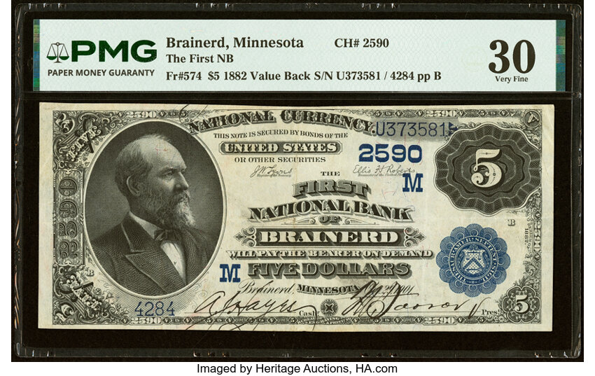 1882 $5  2nd Charter Period, 3rd Issue, Value Back (Fr. 574) thumbnail 7
