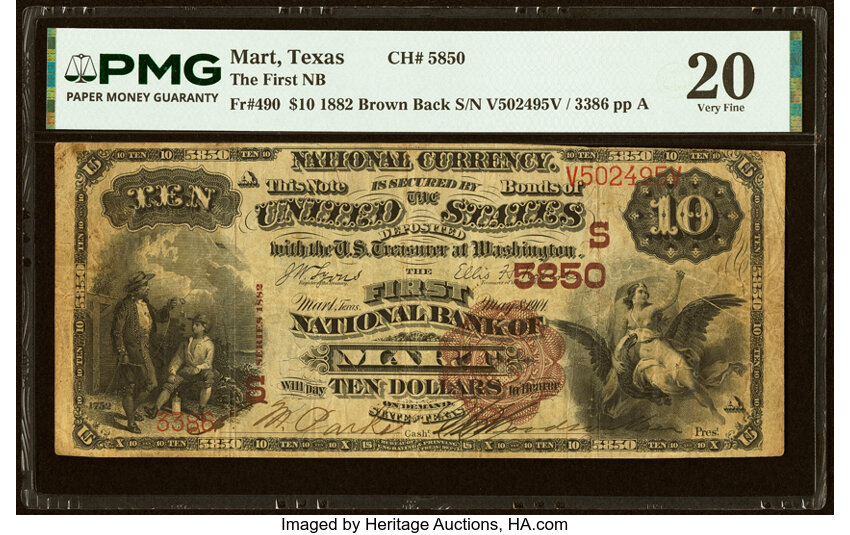 1882 $10  2nd Charter Period, 1st Issue, Brown Back (Fr. 490) thumbnail 2