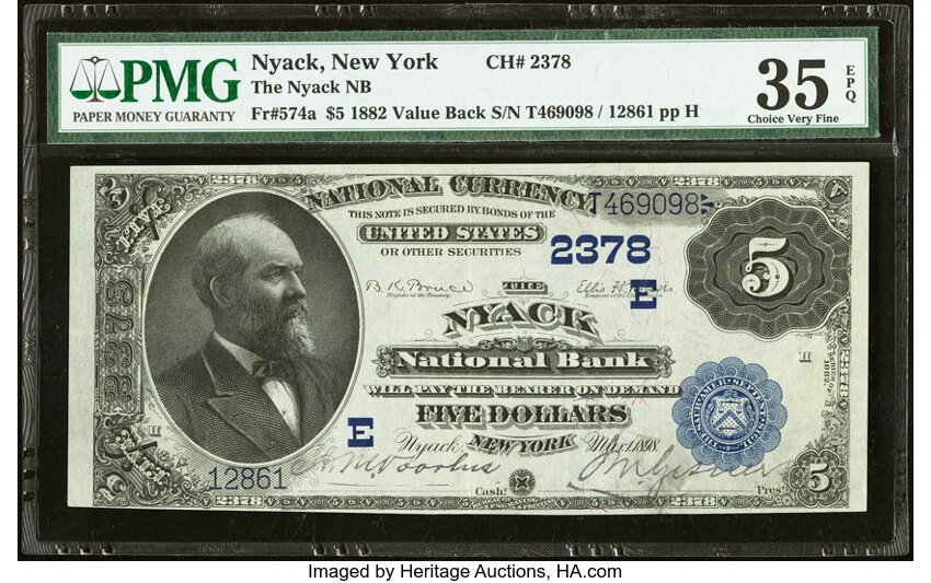 1882 $5  2nd Charter Period, 3rd Issue, Value Back (Fr. 574a) thumbnail 2