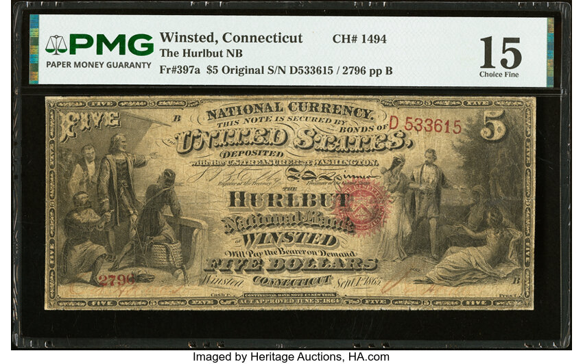 Original $5  1st Charter Period, Seal With Rays (Fr. 397a) thumbnail 6