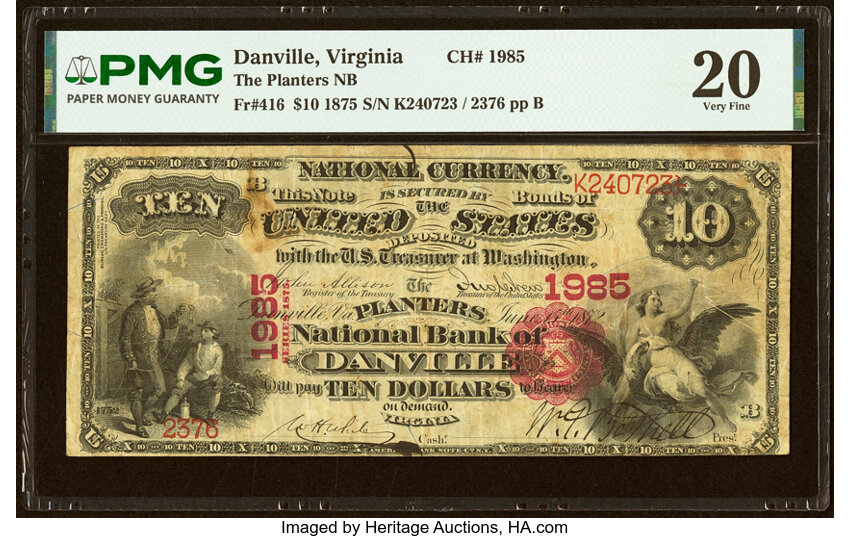 1875 $10  1st Charter Period, Scalloped Seal (Fr. 416) thumbnail 2