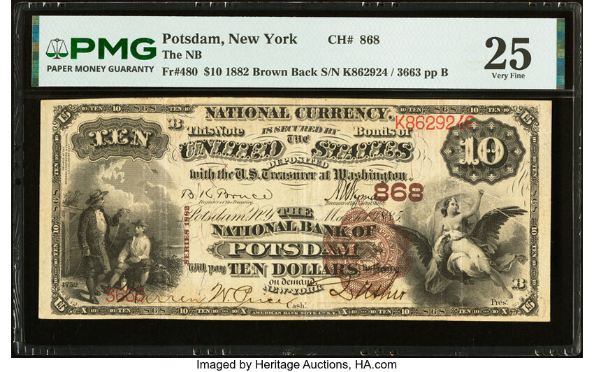 1882 $10  2nd Charter Period, 1st Issue, Brown Back (Fr. 480) thumbnail 6