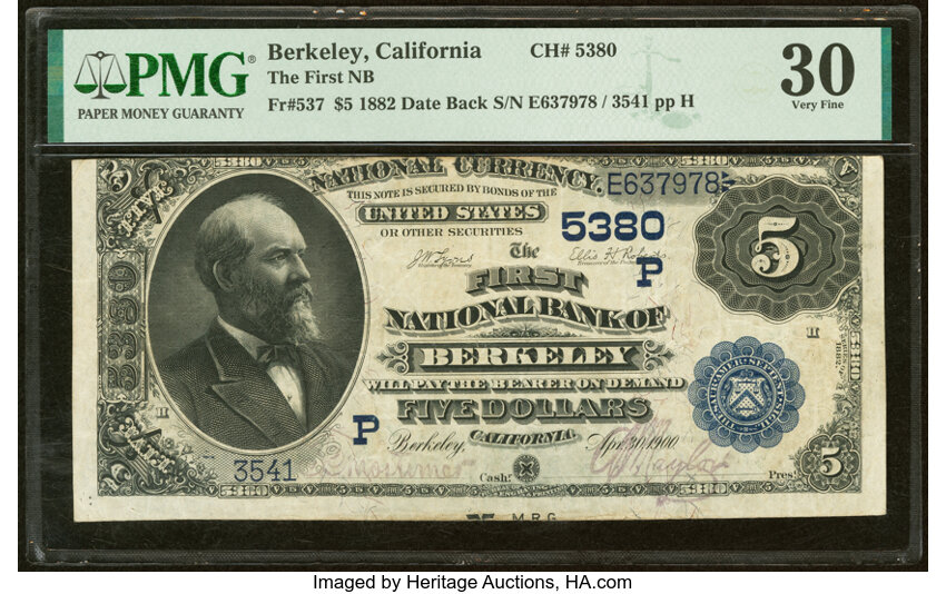 1882 $5  2nd Charter Period, 2nd Issue, Date Back (Fr. 537) thumbnail 3