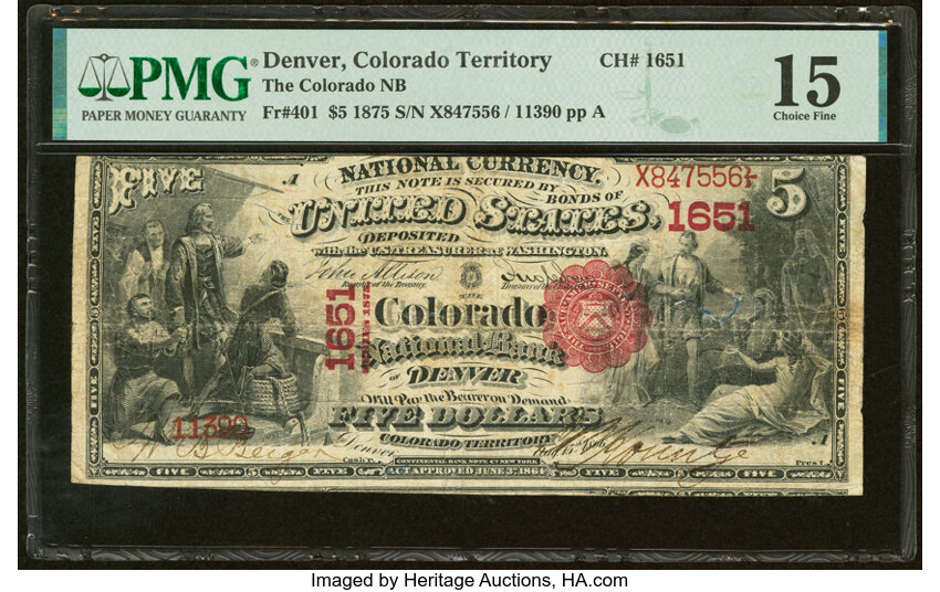 1875 $5  1st Charter Period, Scalloped Seal (Fr. 401) thumbnail 4