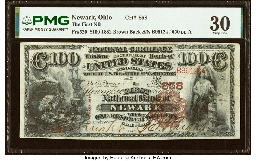 1882 $100  2nd Charter Period, 1st Issue, Brown Back (Fr. 520) thumbnail 2