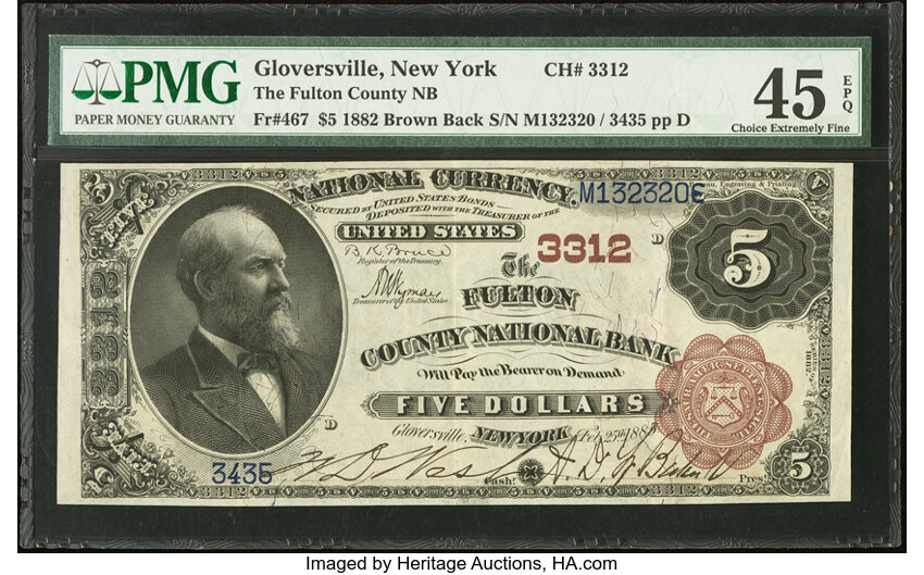 1882 $5  2nd Charter Period, 1st Issue, Brown Back (Fr. 467) thumbnail 7