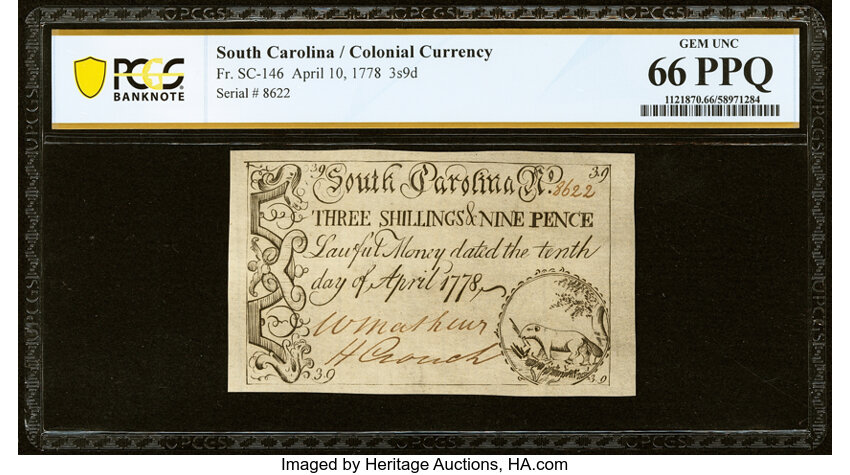 Apr 10, 1778 3s9d South Carolina (Fr. SC146) thumbnail 2